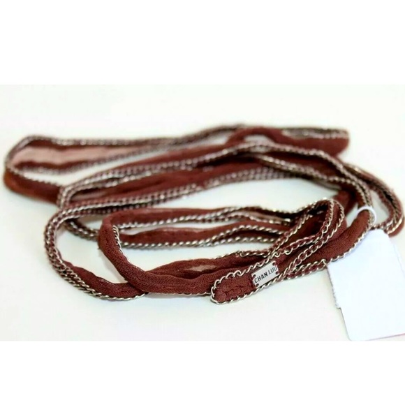 Chan Luu Jewelry - CHAN LUU CHIFFON WRAP BRACELET WITH CHAIN DETAILS DARK BROWN